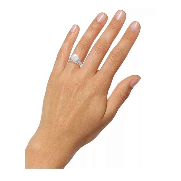 NEW Silver Plate Pave Cubic Zirconia Band w/ Oversized Pearl Size 10 - Picture 3 of 6